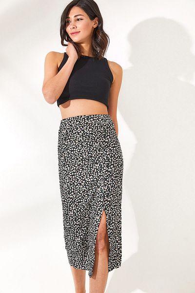 Olalook Жіноча спідниця Tiny Daisy Black Her Frosty Orme з розрізами ETK19000202