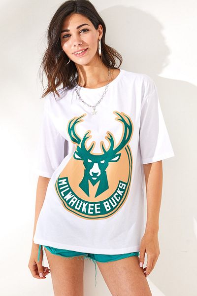 Olalook Tricou de damă din bumbac cu imprimeu cerb alb TSH-19000754