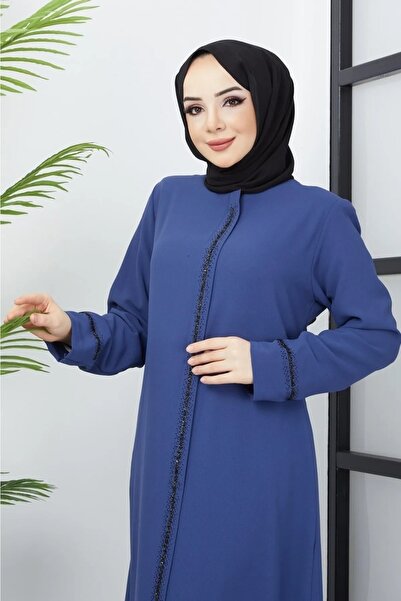 KMKkombin Women's Plus Size Front and Ankle Stone Embroidered Honeycomb Fabric Top Coat Summer 1323