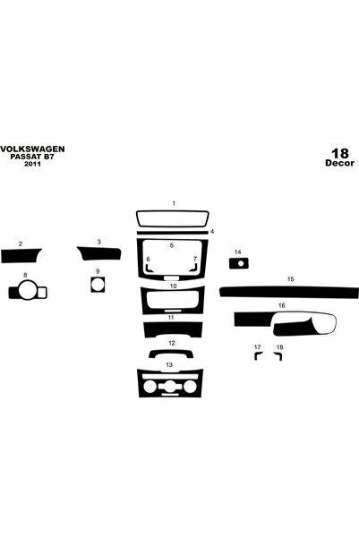 meriç cockpit design ميريتش ®   Vw Passat B7 تراك أمامي مطلي أسود لامع 18 قطع...