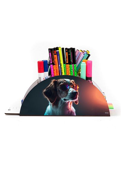kutuTR Wooden Vip Dog And Cat Model Rainbow Ruled Desktop Pen Holder Organizer Assembled Boxed