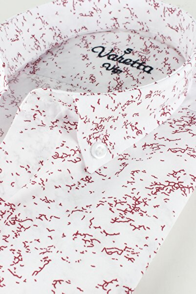 Varetta Men's White Claret Red Classic Cut Cotton Short Sleeve Shirt with Pockets