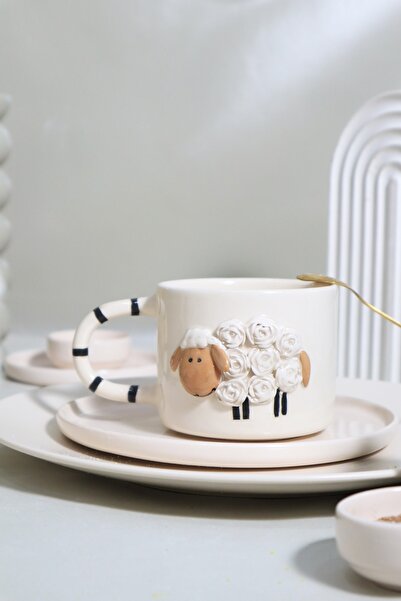 ada mia seramik El Yapımı Koyun Figürlü Seramik Mug 250ml