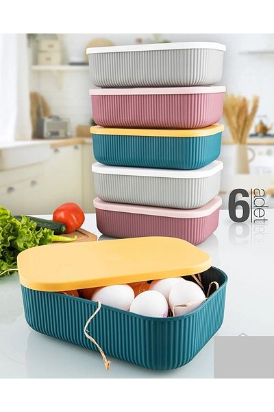 Otuz4istanbul Multi-Purpose 6 Pieces 3.2 Lt (mix) Kitchen Storage Container - In-Cabinet Organizer Green Pink Gray