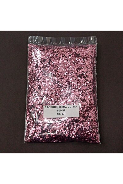 HOBİFLEX Glitter Epoksi Reçine Süsleme Pulu Üç Boyutlu Elmas Modeli Nail Art Makyaj Sim Pembe 100 Gr