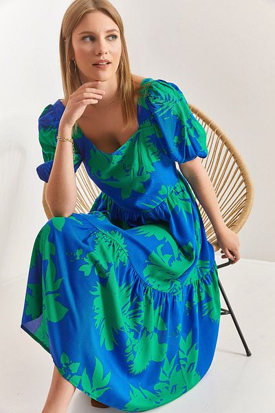 Bianco Lucci Damen-Terikoton-Kleid mit quadratischem Kragen und Wassermelonenärmeln