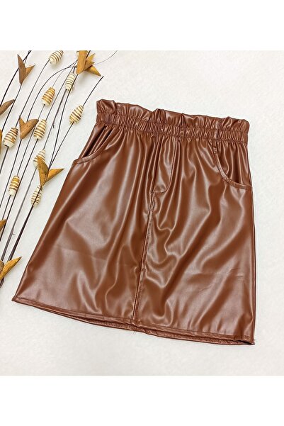 Happy Kids (5-14) Yaş Arası Kız Çocuk Beli Lastikli Yumuşacık Deri Etek-kahve