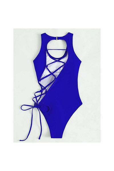 EZRA Rope Detailed Saks Blue One Piece Women's Swimsuit