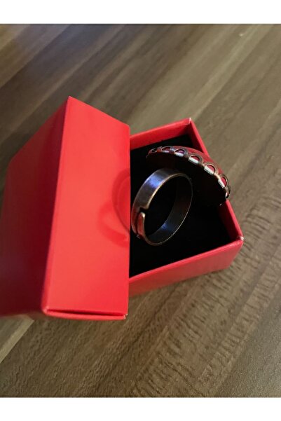 Vipfoni Mercan Taşlı Gümüş Renk Büyük Doğal Taş Yüzük El Yapımı