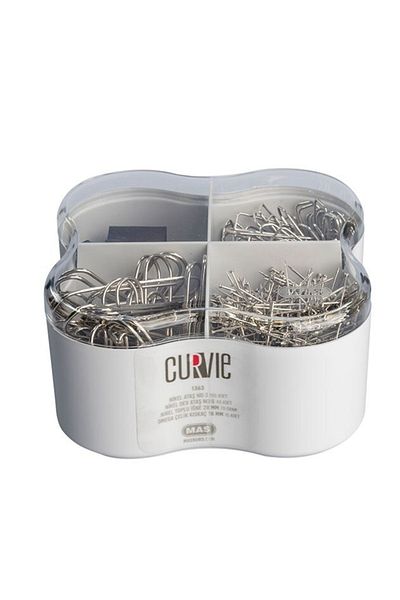 Mas Curvie 3-Piece Office Set - Nickel Paper Clip No:3 - Giant Paper Clip No:5 - Bulk Needle - Pincer