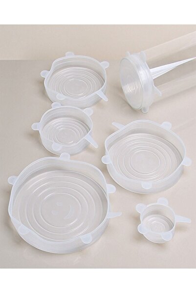 FETİH EV غطاء وعاء قابل للتمدد من السيليكون لحفظ الطعام مقاس 6، بلاستيك أبيض TR