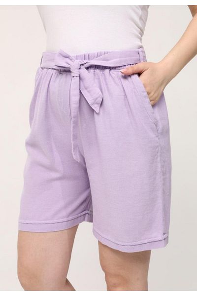 BAHHAR Women's Large Size Khaki Linen Cotton Shorts with Pockets, Brits and Belted