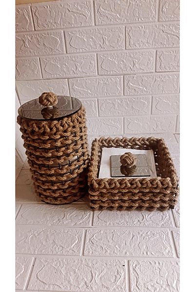 Egindra 2-Piece Corner and Round Basket with Wicker Glass Lid - Organizer Organizer