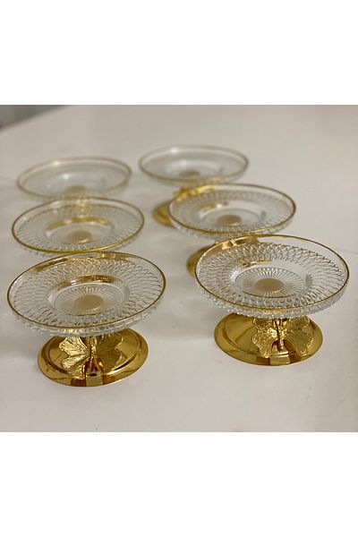 Elzem 6-Piece Gold Glass Snack Bowl - Gilded and Butterfly Patterned Catering Model