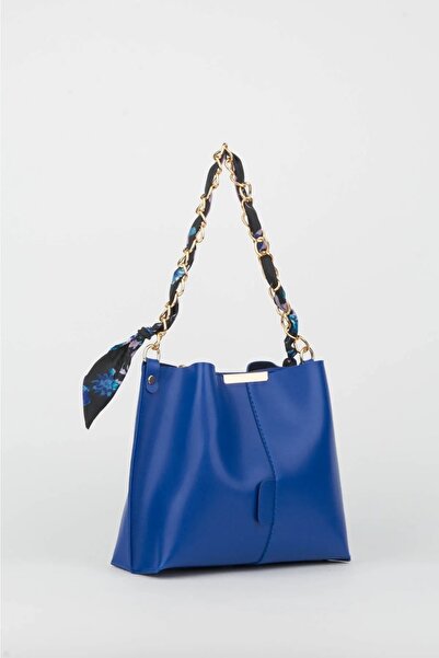 skyyouaccesories Жіноча м'яка шкіряна синя сумка на руку та плече з аксесуарами з ланцюжком шарфа