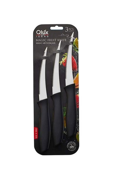 Qlüx Stainless Steel 3Pcs Magic Laser Tip Breakfast Fruit Knife 3 Pieces Meat Knife