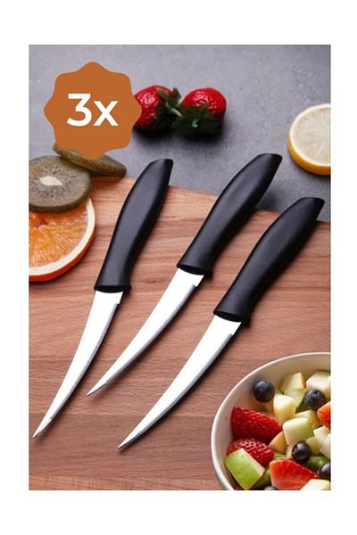 Qlüx Stainless Steel 3Pcs Magic Laser Tip Breakfast Fruit Knife 3 Pieces Meat Knife