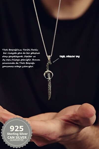 CAN SİLVER 925 Ayar Gümüş Türk Bayraklı Osmanlı Kılıç Erkek Kolye