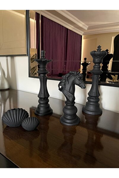 DecorSavvy Dekoratif 3'lü Set Hediyelik Biblo Şah Vezir At Satranç Takımı