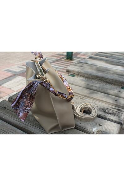 fiestabag Soft Leather Women's Bag - With Scarf, Chain Accessory, 3 Compartments, For Hand, Arm and Shoulder