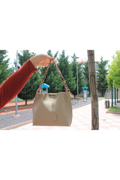 fiestabag Soft Leather Women's Bag - With Scarf, Chain Accessory, 3 Compartments, For Hand, Arm and Shoulder