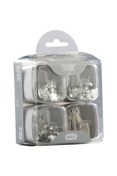 Mas Premium Lux Cubbie Silver 4-Piece Office Set - Paper Clip + Map Nail + Pincer (clip)