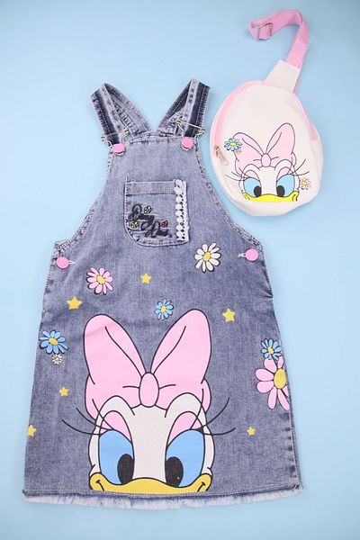 Lindakids Rochie de blugi pentru fete cu imprimeu cu geantă suplimentară Gilet de blugi pentru fete