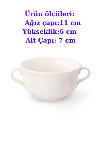 HERGÜNUYGUN Double Handle Soup Bowl Porcelain Soup Bowl Ready Soup Bowl 11 Cm Güral Porcelain
