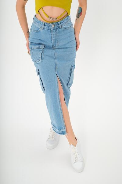 vayro Cep Detaylı Kot Etek