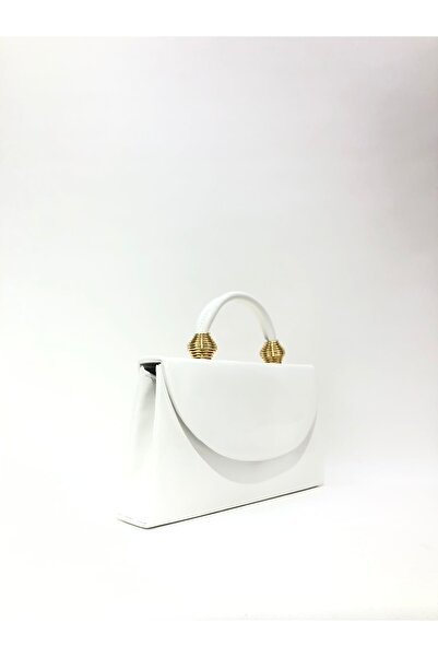 womenacs White Color Shiny Patent Leather Evening Dress Women's Bag Handheld and Long Strap Use (Chain Strap)