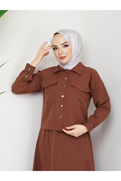 Moda Krash Σετ διπλή κρεπ καφέ φούστα