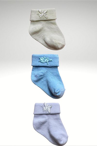 Akface 0-6 Months Cotton Bee Baby Boy Socks Blue White Cream