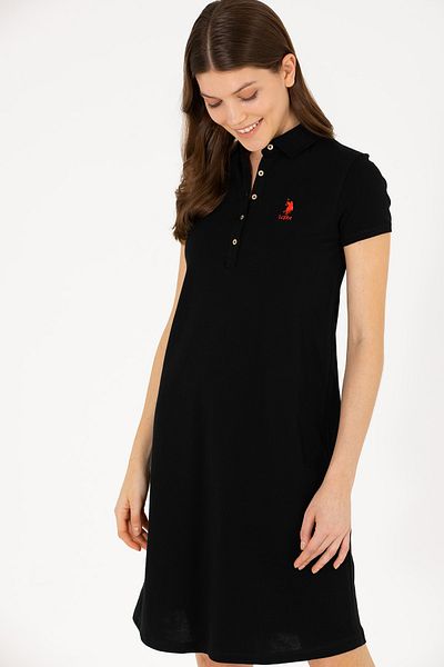 U.S. Polo Assn. Rochie midi din bumbac cu nasturi cu gât polo