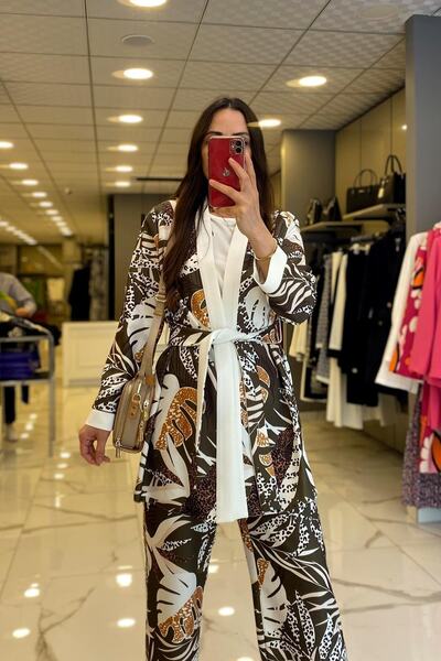 Vosse Miaruj Haki Desenli Kuşaklı Kimono