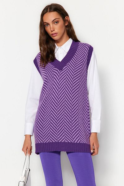 Trendyol Modest Pullover Weste - Lila - Figurbetont