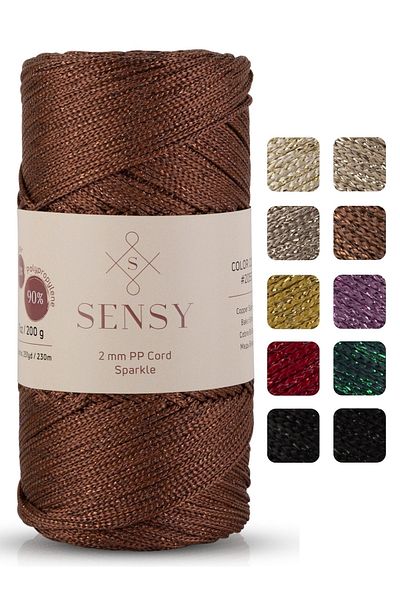SENSY Premium Glitter 200 Gr Polyester Macrame Thread Copper 2 Mm - 230 M Pad Thread and Bag Thread