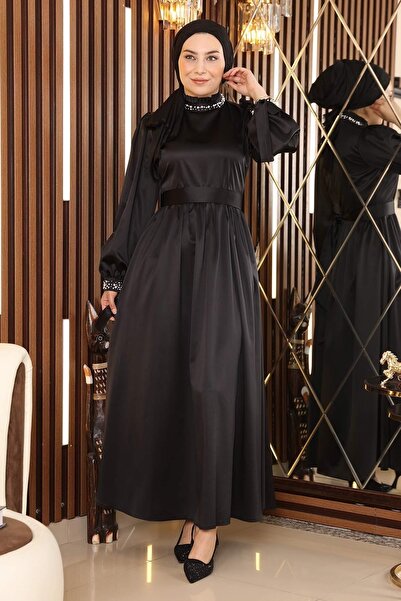 Modamihram Abendkleid aus Perlensatin Schwarz 19121