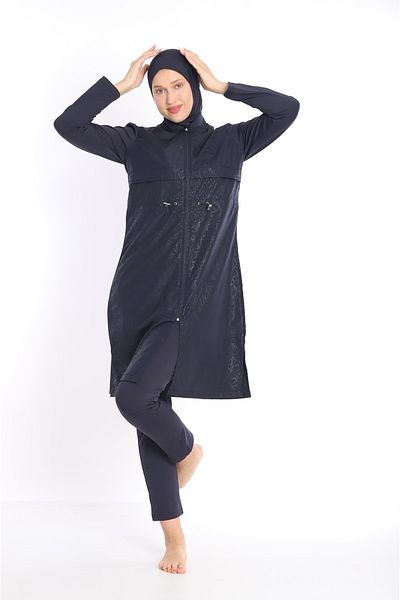 Sonne's Women's Full Covered Water Repellent Zippered Parachute Fabric Hijab Swimsuit