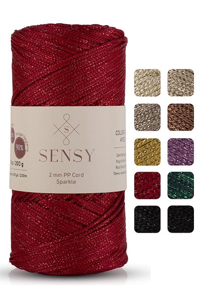 SENSY Premium Glitter 200 Gr Poliester Macrame Frânghie Roșu 2 Mm - 230 M Frânghie de încărcare și ață de sac