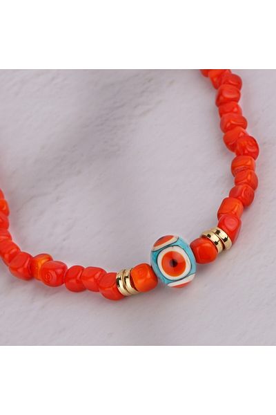 ADAMODART Orange Murano Glass Beaded Evil Eye Necklace