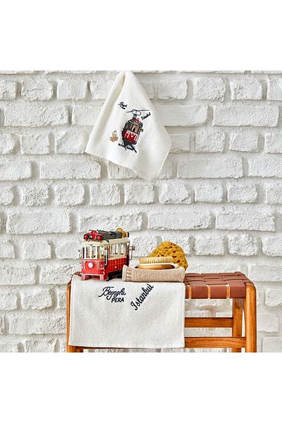 Karaca Home Beyoğlu Beige 100% βαμβακερό κεντημένο σετ πετσετών 3 τεμαχίων 30x50 cm