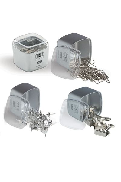 Mas Premium Lux Cubbie Silver 4-Piece Office Set - Paper Clip + Map Nail + Pincer (clip)