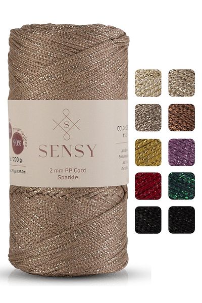 SENSY Premium Glitter 200 Gr Polyester Macrame Thread Milk Coffee 2 Mm - 230 M Cup Thread and Bag Thread