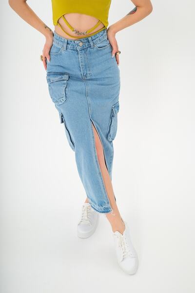 vayro Cep Detaylı Kot Etek