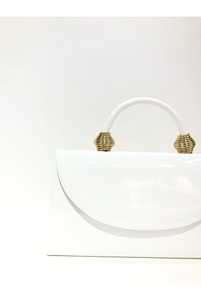 womenacs White Color Shiny Patent Leather Evening Dress Women's Bag Handheld and Long Strap Use (Chain Strap)