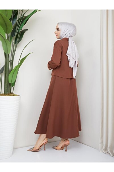 Moda Krash Σετ διπλή κρεπ καφέ φούστα