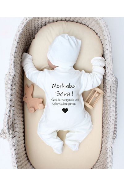 BİANNE ATÖLYESİ طقم بذلة وقبعة وقفازات هدية عيد الأب، Hello Dad