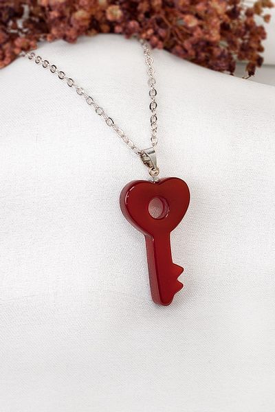 Dünya Doğal Taş Agate Stone Key Necklace