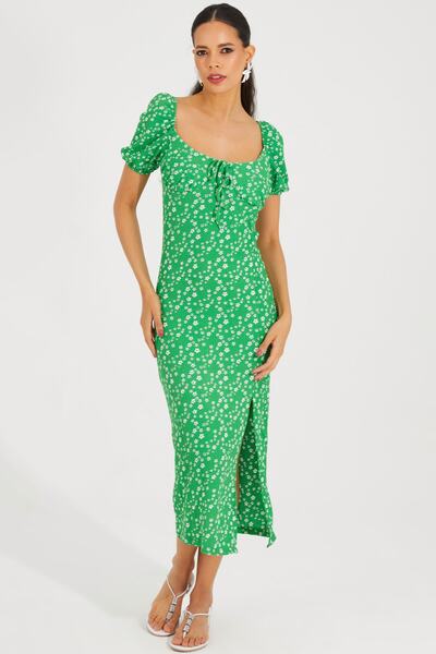 Cool & Sexy Rochie midi verde cu fantă florală pentru femei AW63