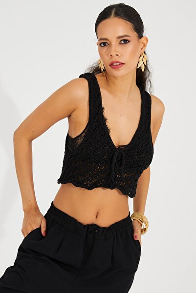Cool & Sexy Women's Black Openwork Vest KZ2441